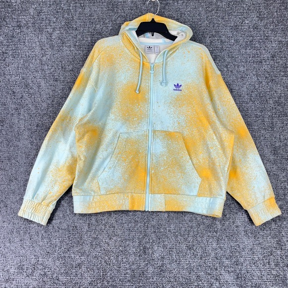 Adidas Originals Spray Paint All Over Print Full Zip Hoodie Blue Yellow S Womens - Picture 3 of 11
